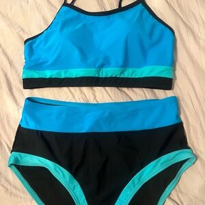 Blue and Black Two-Piece Swimsuit